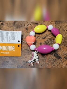 Gymboree Pink Yellow White Heart Roller Skate Charm Bracelet NWT